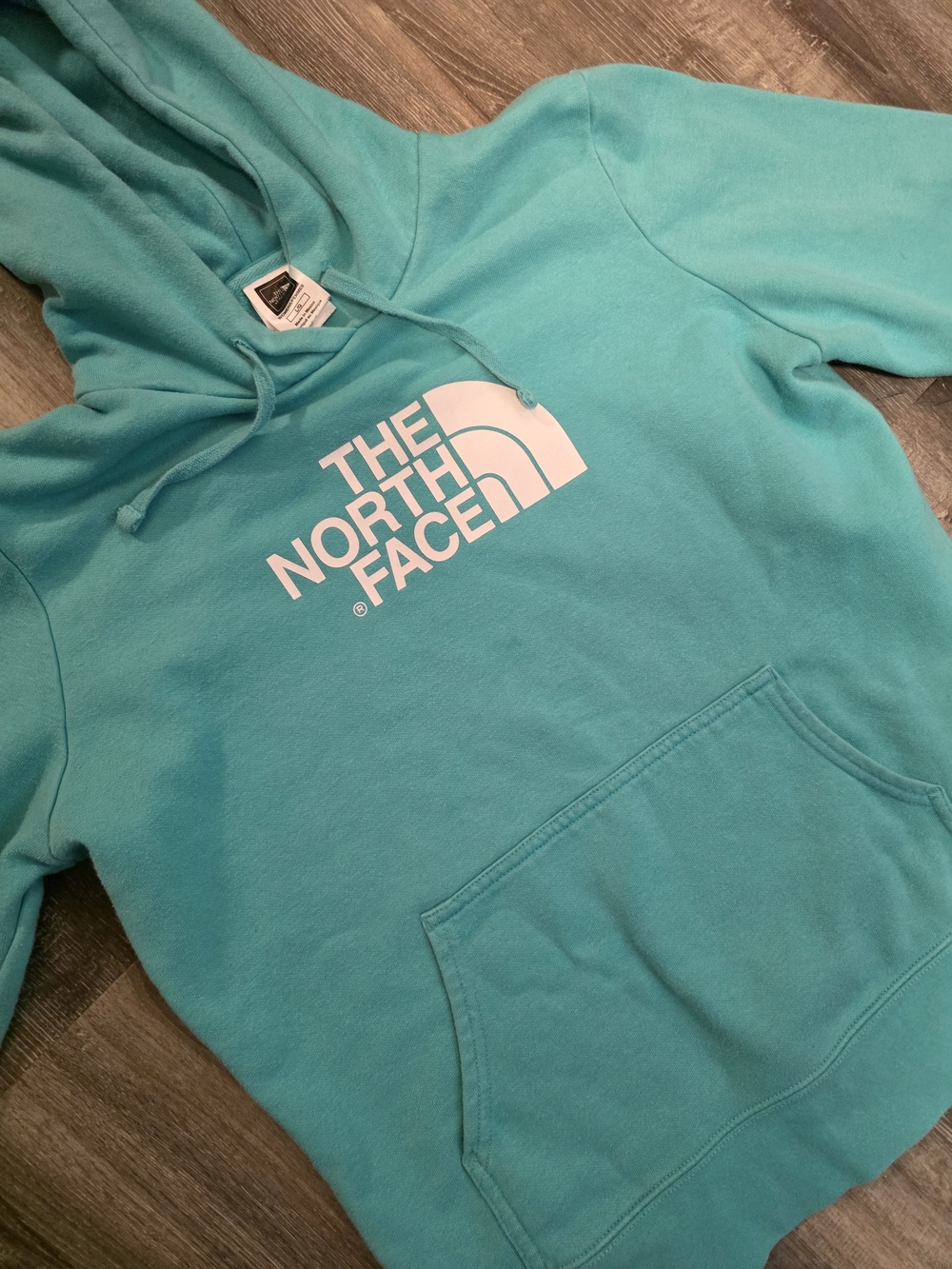 The North Face Teal Large Pullover Hoodie with White Logo - Cute!